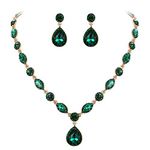 EleQueen Women Bridal Crystal Teardrop Y Necklace Dangle Earrings Sets Emerald Color