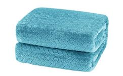 BSB HOME® Premium Plush Single Blanket with Leaf Jacquard | 300 GSM Lightweight Cozy Soft for Bed, Sofa, Couch, Travel & Camping| 150x220 cm or 60X86 inches|Aqua Blue