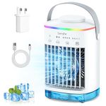 Portable Air Cooler, Mini Mobile Air Conditioner, RGB 7 LED Light, 4 Speeds, Timed function Modes Room Cooler, Equipped with USB Cable & Adapter, Air Coolers for Home, Office, Bedroom