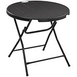 Outsunny Foldable Garden Dining Table, Round Outdoor Table with HDPE Tabletop and Steel Frame for Patio and Garden, Dark Grey