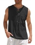 COOFANDY Men's V-Neck Lace up Tank Top Casual Sleeveless Henley Shirt Summer Beach Hippie Shirt Black 3XL