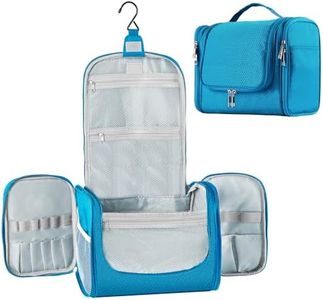 Extra Large Capacity Hanging Toiletry Bag for Men & Women, Portable Waterproof Bathroom Shower Bag, Lightweight Dopp kit Shaving Bag, Sturdy Metal Hook Organizer Makeup Bag (Light Blue)