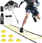 GHB Agility Ladder Speed Training Ladder 20 Feet 12 Rung Exercise Ladder, 6 Disc Cones,Resistance Parachute,Football Training Equipment Set