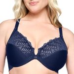 Glamorise Women's Plus Size Full Figure Front Close Lace T-Back Wonderwire Bra #1246, Blue, 26F