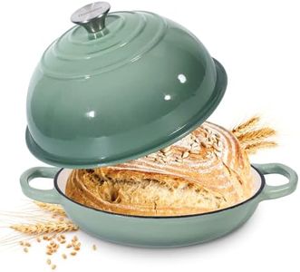 Homtone 5.5QT/26cm Enamelled Cast Iron Dutch Oven for Sourdough Bread, Dutch Oven Pot with Domed Lid, Cast Iron Bread Pot (Dusty Green, Standard)