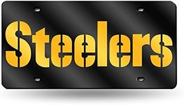 Rico Industries NFL Pittsburgh Steelers Blk 12" x 6" Laser Cut Tag for Car/Truck/SUV - Automobile Décor