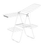 SONGMICS 2-Level Clothes Airer, Foldable Clothes Drying Rack, Laundry Rack with Height-Adjustable Wings, Free-Standing Clothes Horse, Indoor Outdoor Use, Bed Linen Clothing, White and Grey LLR053G01