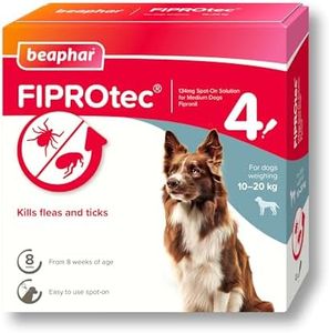 Beaphar - FIPROtec Spot-On Flea & Tick Treatment for Medium Dogs 10-20kg - 4 Pipettes - Kills Fleas & Ticks – Veterinary Medicine - Easy to Apply Monthly - Suitable for Dogs & Puppies from 8 Weeks