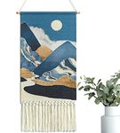 Alynsehom Macrame Woven Wall Hanging Tapestry Boho Wall Art Moon Mountain Chic Home Decor Bohemian Aztec Apartment Dorm Room Backdrop Decoration (Blue)