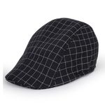 Zacharias Men's Cotton Blend Checkered Summer Beret Golf Ascot Cap hs-941 (Black_Free Size) (Pack of 1)