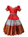 White Button New south Indian traditional pattu pavadai Jecquard Lehenga choli for girls dress (6-7 Years, Red White)