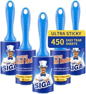 MR.SIGA Extra Sticky Lint Roller Pet Hair Remover with Easy Tear Sheets, 5-Pack, 450 Sheets in Total