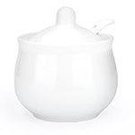 Cyimi Sugar Bowl Porcelain with Lid and Spoon,7 OZ Ceramic Salt Storage Jar, Sugar Pot White Seasoning Container for Spice Home and Kitchen,White,210ML