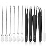 11 Pcs Silicone Resin Mold Tool Set Stirring Needle Spoon Tool Jewelry Making Kit, Anti-Static Stainless Precision Steel ESD Tweezers Set for Jewelry Making DIY Resin Craft Casting Molds(White)