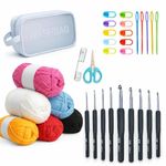 Crochet Set, Premium Crochet Kit for Beginners – 9 Ergonomic Crochet Hooks Set (2.0–6.0mm), Soft Yarn Balls, Stitch Markers, Yarn Needles, Scissors, Measuring Tape & Storage Bag – Knitting Starter Kit for Adults & Kids