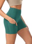 ODODOS 5" Tummy Control Yoga Shorts for Women with Pockets High Waist Athletic Workout Biker Shorts, Storm Teal, X-Large