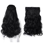 DELORUS Women's 5 Clip 24 Inch Natural Black Curly/Wavy Hair Extension Pack of 1