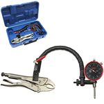 Trlen Disc Brake Rotor and Ball Joint Runout Gauge Set Dial Indicator 1"/0.0005" Flexible Arm Clamp Locking Vise w/Case