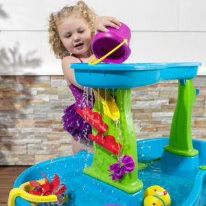 Step2 Rain Showers Splash Pond Water Table – 13-Piece Kids Outdoor Sensory Toy, Blue & Green