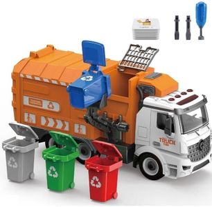 Toy Bin Truck Recycling Garbage Bins Inertia Friction Power DIY Truck Building Automatic Lifting Sound Lights with 4 Coloured Bins