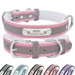 Senristar Personalised Reflective Leather Dog Collar with Warm Lining,Custom Dog Collar with Name Plate Engraved for Small Medium Large Dogs & Cats