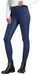 FitsT4 Sports Women's Winter Full Seat Riding Tights Fleece Lined Horse Riding Pants Silicon Grip Horseback Equestrian Breeches Pockets Dark Blue Size L