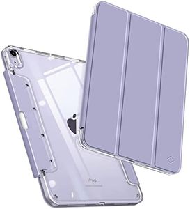Fintie Clear Case for iPad Air 11-inch M2 (2024), iPad Air 5th Generation (2022) / iPad Air 4th Gen 10.9 Inch, Transparent Back Cover with Discreet Retractable Pencil Holder, Lilac Purple