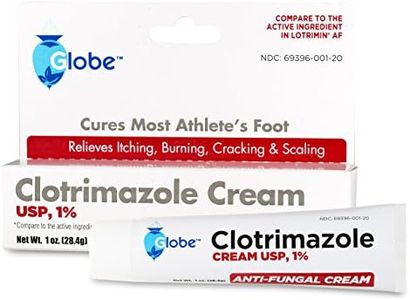 Globe Clotrimazole Cream 1% (1 oz) Relieves The itching, Burning, Cracking and Scaling associated Athletes Foot, Jock Itch, Ringworm and More.