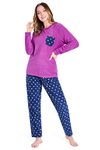 Ladies Pyjamas Set, Womens Loungewear Pyjamas, Comfy Warm Soft PJs for Women Sets (S, Purple/Navy)