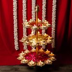 Urli Diya, 3 Layer, Lotus Urli Bowl, Diwali Decor Lotus Urli, Diwali Diya, (Gold Finish 1) Golden Candle Holder, Tealight Candle Holder, Pooja Diya Urli (40x30cm)