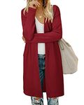 AUSELILY Women's Cardigan Sweaters for Women with Pocketes Long Sleeve Casual Lightweight Open Front Cardigan Burgundy L