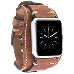 VENOULT Almond Brown Leather iWatch Cuff Band Compatible Apple Watch Strap 45mm 44mm 42mm 41mm 40mm 38mm Bull Strap Made by First Class Genuine Leather