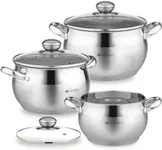 Daniks Classic Stainless Steel Kitchen Induction Pot Cookware Set | 6-Piece | Dishwasher Safe Pots with Lid | 2 Quart + 3 Quart + 4 Quart | Measuring Scale | Silver