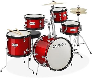 Gammon Percussion 5-Piece Junior Starter Drum Kit with Cymbals, Hardware, Sticks, & Throne - Red