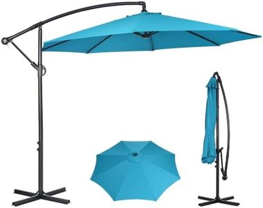 Panana 3M Garden Cantilever Parasol Outdoor Banana Hanging Umbrella 8 Sturdy Ribs with Crank Mechanism Sun Shade Canopy for Poolside, Deck, Patio and Balcony Light Blue