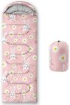 AILONEN Camping Sleeping Bags for Adults Kids, 3 Season Camping Outdoor Hiking Bunny Pink Slumber Bag for Boys Girls with Compact Carrying Bag,Lightweight & Waterproof