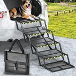 Extra Wide Dog Stairs for Car, Foldable Dog Ramps for Car with Non Slip Surface & Reflective Tape, Heavy Duty Dogs Steps for Cars, SUV, Truck, 300lbs Capacity, 14"-35" Adjustable Height