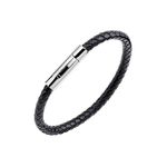 KunBead Braided Mens Black Leather Bracelets for Women with Stainless Steel Clasp Cuff Bangle Birthday Bracelet