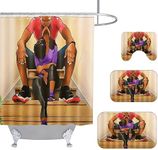 hipaopao African Couple Woman Bathroom Sets with Black Girl Theme Shower Curtain and 20 x 31 Rugs Bathroom Accessories Sets Decor with Bath Rug, Bath Mat, U-Shaped Contour and Hooks 72 x 72 Inch