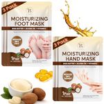 Moisturizing Hand & Foot Mask Set with Shea Butter, Jojoba Oil & Vitamin E, Foot Mask for Dry Cracked Feet & Hand Moisturizer Gloves, 3 Hydrating Socks, 3 Moisturizing Gloves (3 Pairs Each)
