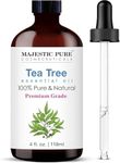 MAJESTIC PURE Tea Tree Essential Oil with Glass Dropper | 100% Pure and Natural Tea Tree Oil | Premium Grade Essential Oils for Diffusers, Skin, Aromatherapy, Massage | 118 ml