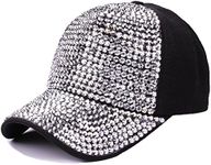 Gudessly Women Studded Rhinestone Crystals Adjustable Baseball Cap Plain Sparkle Bling Denim Sun Hat