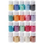 EKTA STATIONERY 24 Colors Mica fine Pigment Powder 8g Each for Making Cosmetic, Candle,Nail,Art,Craft,Resin,Statue,Bath soap,Multicolor (Pack of 24) Colour Random.