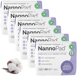 NannoPad Organic Pads for Women - 100% Organic Cotton Pads with Wings - High Absorbency 130mL, Comfortable & Ultra-Thin - No Fragrances, Odor-Control, Breathable - Regular (6 Pack, 120 Count)