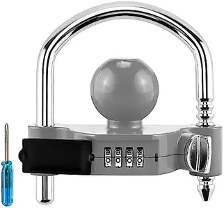 Cenipar Trailer Hitch Lock Universal with Combination Lock, Heavy-Duty Steel Tow Ball Coupler, Fits 1-7/8”, 2”, 2-5/16” Couplers, for Trailer Truck RV SUV Boat Grey
