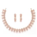 ZENEME Women American Diamond Studded Necklace With Earring Detailing Jewellery Set For Women and Girl (Rose Gold)