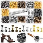 420 Sets Leather Rivets, Rivets for Leather Crafting, 4 Colors and 3 Sizes Leather Rivet Kit with 3pcs Leather Tools, Rivets for Fabric, Remaches para Cuero, Double Cap Brass Rivets for Decoration