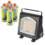 Portable Butane Heater 1.7kW - Compact Outdoor Gas With Piezoelectric Ignition - Infrared Ceramic Burner, Lightweight Camping Emergency Outdoor Heating (Heater + 4 Canisters)