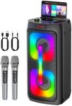 Karaoke Machine for Adults, Portable Bluetooth Speaker with 2 Wireless Microphones, Portable PA System with Disco Lights for Big Party, Outdoor, Ideal Gifts for Family, Music Lover