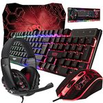 Gaming Keyboard and Mouse and Mouse pad and Gaming Headset, Wired LED RGB Backlight Bundle for PC Gamers Users - 4 in 1 Gift Box Edition Hornet RX-250